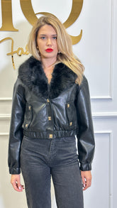 Geaca Maggy ecopiele cu blana Black